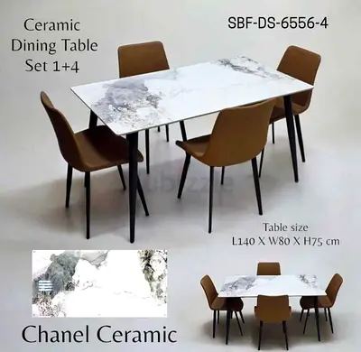 Ceramic Dining Table Set 1+4 (Chanel Ceramic) - L140 x W80 x H75 cm
