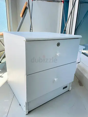 White Two-Drawer Bedside Cabinet with Lock