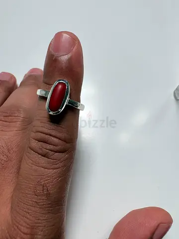 Red coral gemstone silver ring
