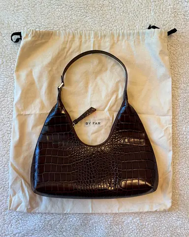 By Far Amber Croc-Embossed Leather Shoulder Bag - Dark Brown