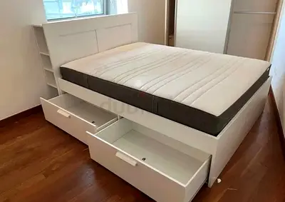 IKEA brimness double size 140×200cm bed frame with headboard+ 4 big storage drawers + IKEA mattress