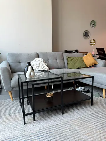 Coffee Table with Black Metal Frame (Ikea)