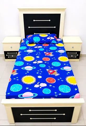 Single Bed with Mattress and 2 Matching Side Drawers - Beige and Black Finish