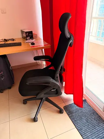 4 months new Simple wooden study desk with metal hairpin legs and chair — good condition.