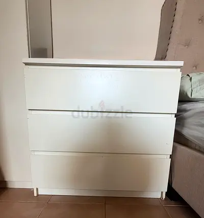IKEA White 3-Drawer Bedside Chest / Nightstand - Good Condition