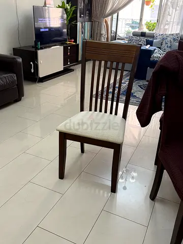 Solid Wood Dining table  Chairs with Padded Seat - Dark Brown