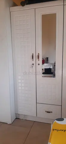 White 2-Door Wardrobe with Mirror — Good Condition