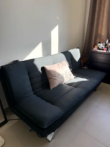 Convertible Black Fabric Sofa Bed — Good Condition