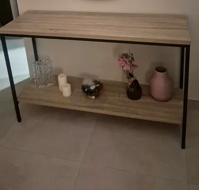 Wooden Console Table with Lower Shelf and Metal Legs