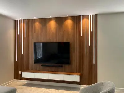 Illuminated Wood Media Wall