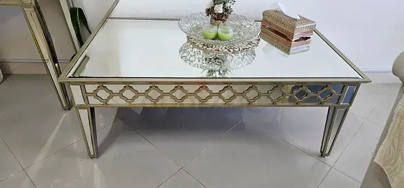 Mirrored Glass Coffee Table with Geometric Frame