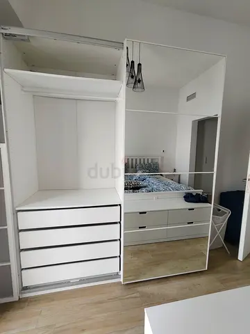 IKEA PAX-style White Wardrobe with Mirrored Sliding Door