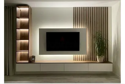 Modern Wall Mounted Entertainment Center with Integrated Lighting