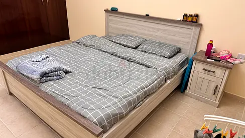 King-size wooden bed with medicated  mattress with matching nightstand - light oak
