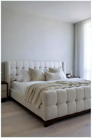 Modern Cream Tufted Bed Frame with High Headboard