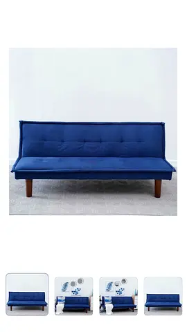 Blue Velvet Sofa Bed / Futon - Compact 3-Seater