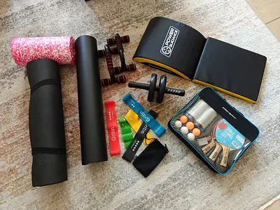 Home fitness equipment bundle — mats, resistance bands, ab roller, push-up bars and accessories