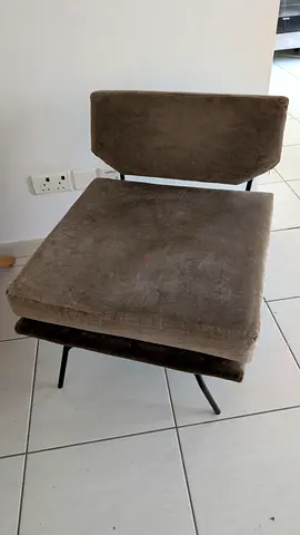 Mid-century style single lounge chair in brown/green velvet