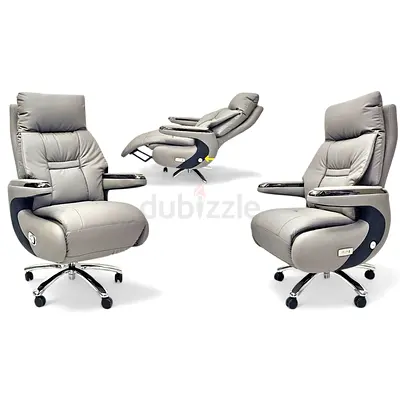 Grey Leather Reclining Office/Relaxation Chair with Footrest