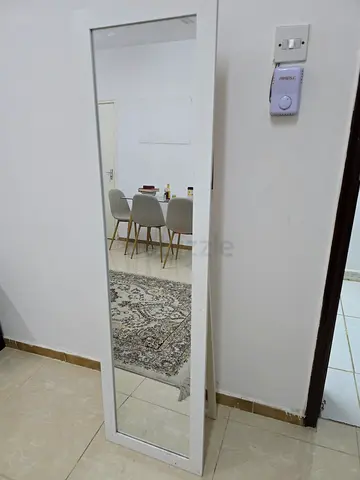 Full-length white framed standing mirror - good condition