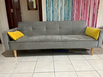 Grey 3-seater Sofa Bed with Wooden Legs
