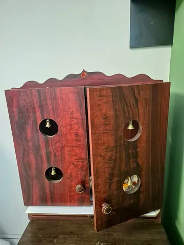 Wooden Prayer/Poja Cabinet with Brass Bells - Good Condition