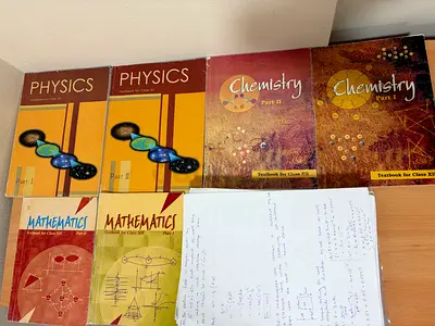 CLASS 12 CBSE Textbooks and Handwritten lecture notes and study sheets - thick bundle