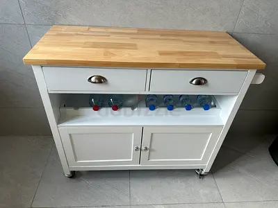 Modern White Kitchen Island with Wooden Top