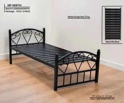 New Black Metal Single Bed Frame with Mattress Decorative Headboard and Footboard