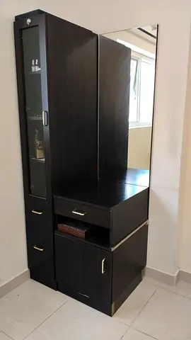 Dark Wood Dresser with Mirror and Storage Cabinet