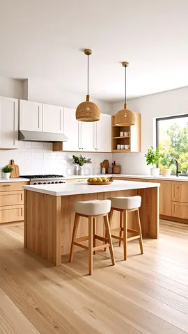 Light Wood Kitchen Island with Bar Stools