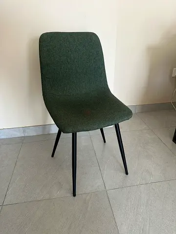 Modern Dark Green Upholstered Dining Chair with Black Metal Legs