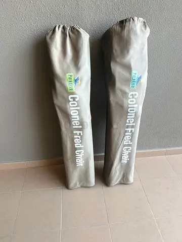 Pair of Colonel Fred Folding Beach Chairs with Covers