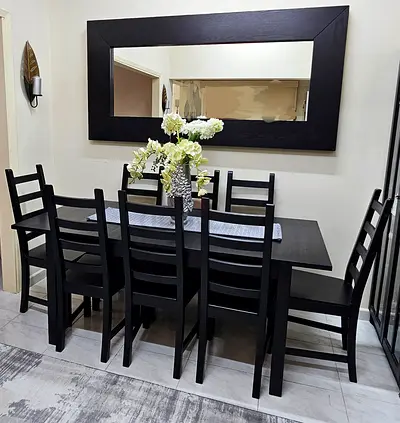 Solid wood Extendable dining table +8 chairs IKEA.