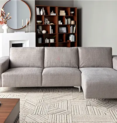 Home center Light grey three-seater L-shaped fabric sofa with chaise