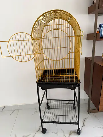 Large Gold Bird Cage on Stand with Wheels