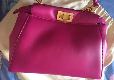 Fuchsia Leather Top-Handle Handbag with Gold Turn-Lock
