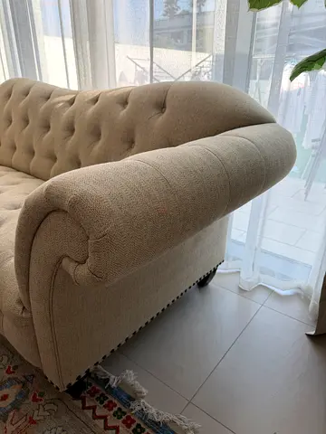 Beige Tufted Chesterfield Style Sofa - Good Condition