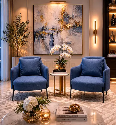 Brand New Pair of Modern Blue Upholstered Accent Chairs