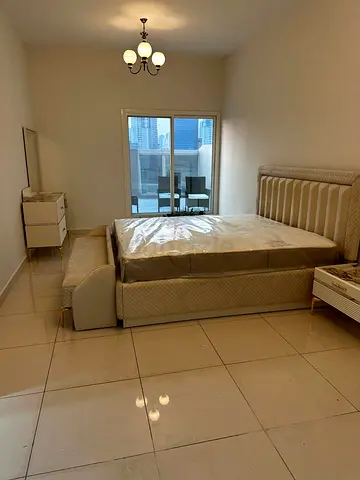 King upholstered bed frame with matching nightstand and dresser bench and mattress almost new