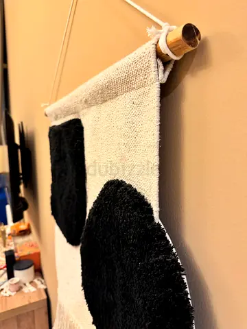 Handmade Black  White Abstract Wall Rug / Tapestry