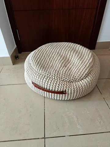 Home Centre Knitted Pouf Ottoman - Cream