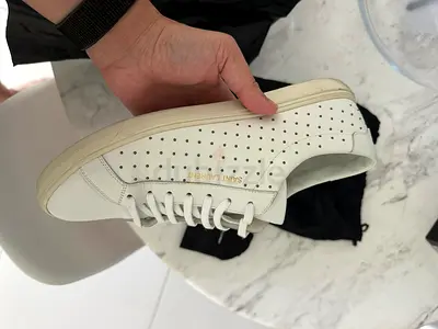 Saint Laurent Mens Perforated White Leather Sneakers