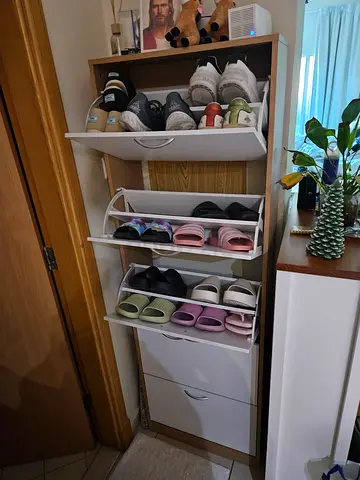Wooden Shoe Storage Cabinet with Pull-out Racks — Holds Multiple Pairs
