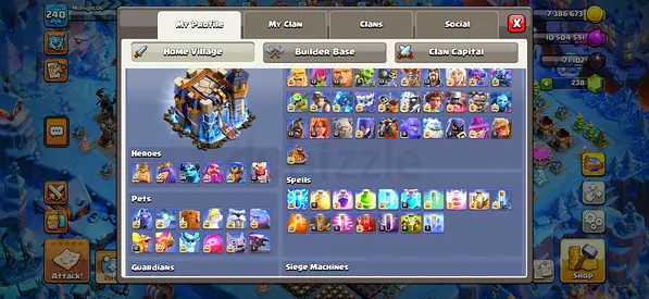 Clash of Clans Account with Maxed Heroes, Pets and Spells (Builder Base + Home Village)