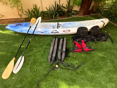 Two-person Sit-on-Top Kayak with Paddles, Life Vest and Roof Top Carrier Soft Pads