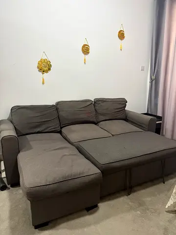Grey L-shaped Modular Sofa with Chaise - moderate Condition