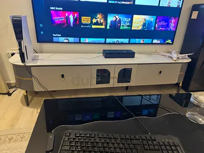 Modern TV Stand with Marble Top and Grey Finish