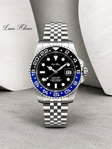 Louis Milano Submariner-style Stainless Steel GMT Watch with Date