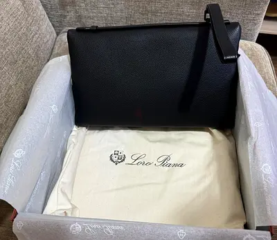 Loro Piana Black Leather Clutch / Wristlet - Excellent Condition